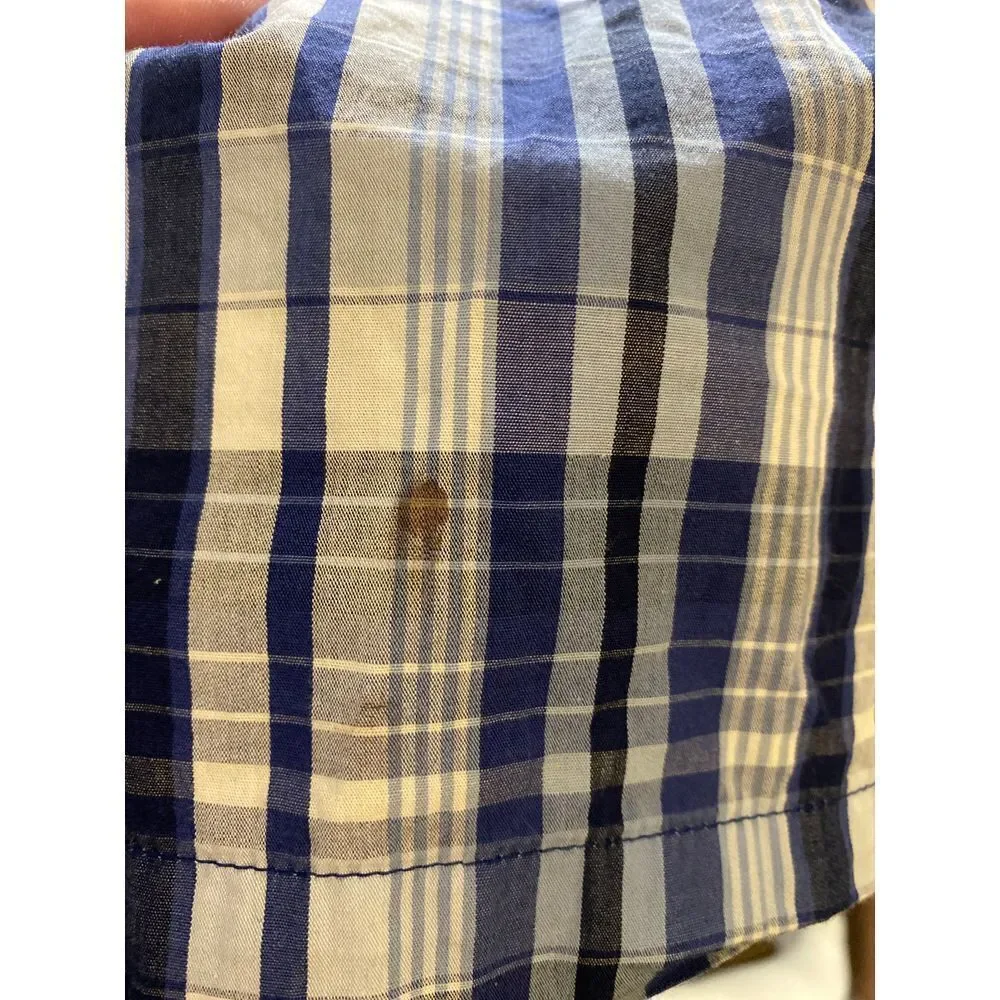 Ralph Lauren Blue Plaid Short Sleeve‎ Button-Down Shirt Casual Summer Size L